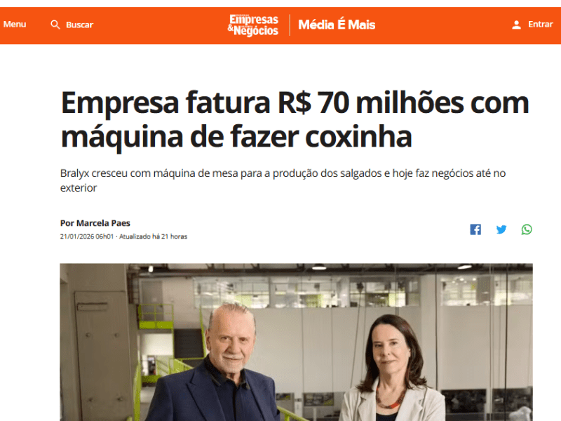 Bralyx na mídia: PEGN destaca crescimento impulsionado pela automação e pela máquina de coxinhas